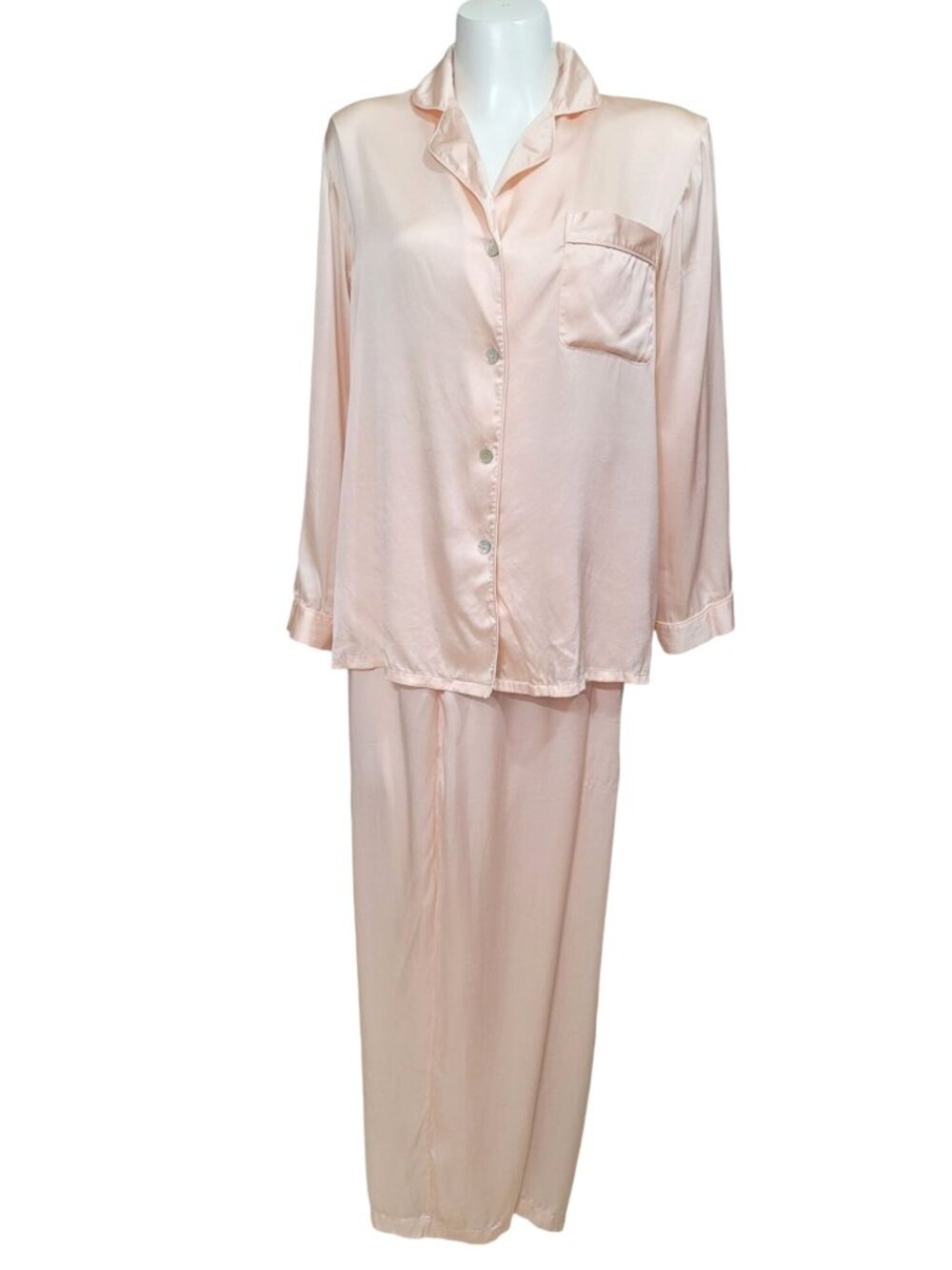 Nottibianche 100% Silk Pajama Set Pink Size M Button-Up Top Elastic Waist Pants